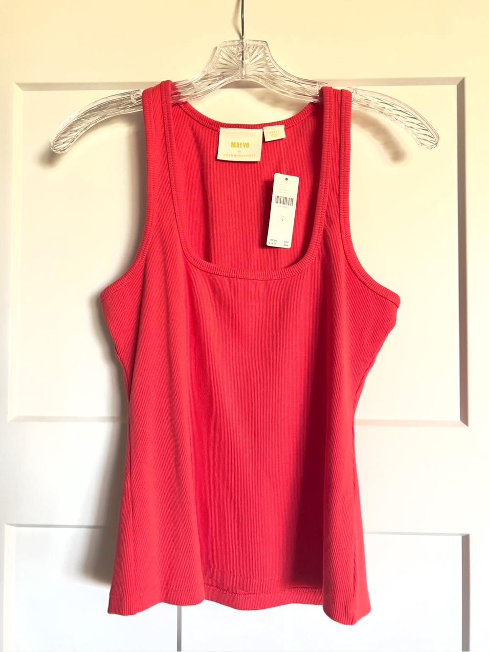 NWT Maeve Bright Coral Red Ribbed Tank Top- Women’s Size Small